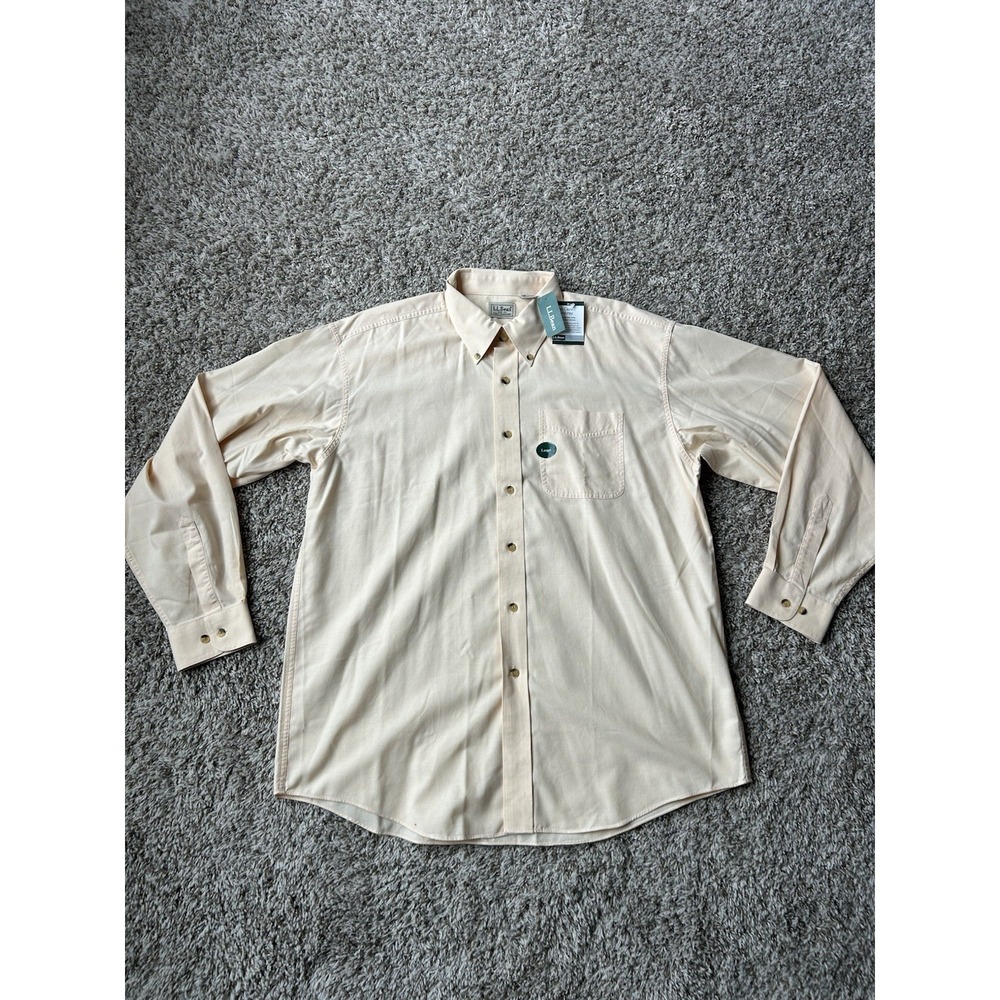 LL Bean Dress Shirt Men's L Chambray Orange Peach Casual Button Up Long Sleeve
